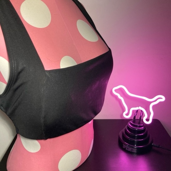 Victoria’s Secret Pink Ultimate Square-Neck Sports Bra Black Sparkle Size Large - Picture 7 of 17